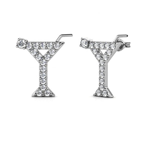 Martini Cocktail Stud‎ Earrings With Australian Crystals - Picture 4 of 5